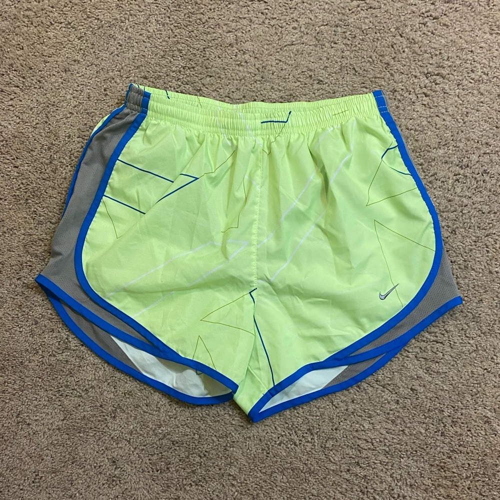 Nike Lime Green, Blue and Gray Athletic Shorts, size S.